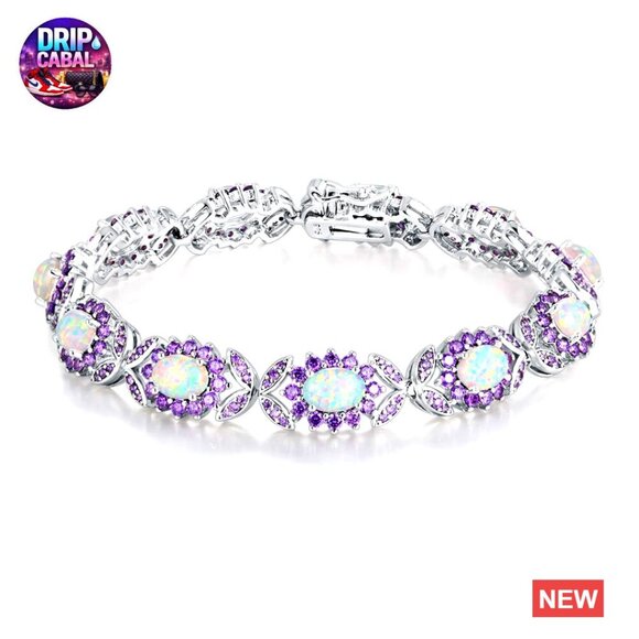Jewelry - Elegant Opal Tennis Bracelet White Gold Plated Minimal Chic Evening Wear
